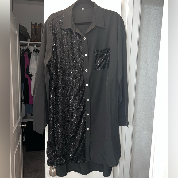 Satin Sequin Button Down Shirt Dress *Brand New* - Picture 1 of 8